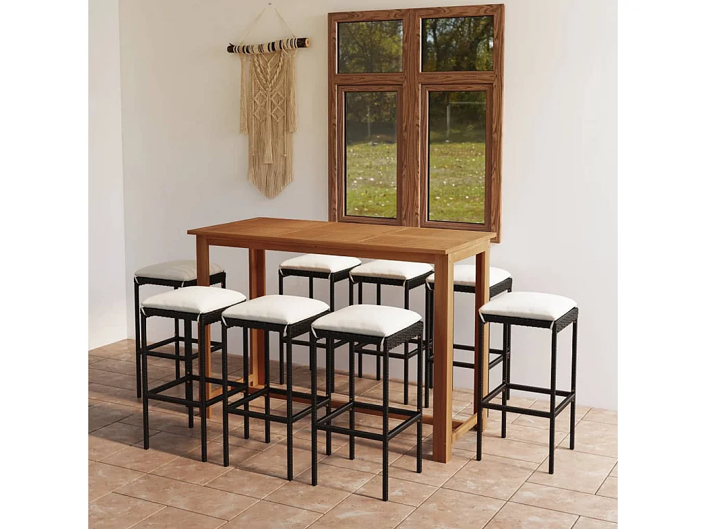 Johns Creek  Ensemble de bar de jardin avec coussins 9 pcs Noir