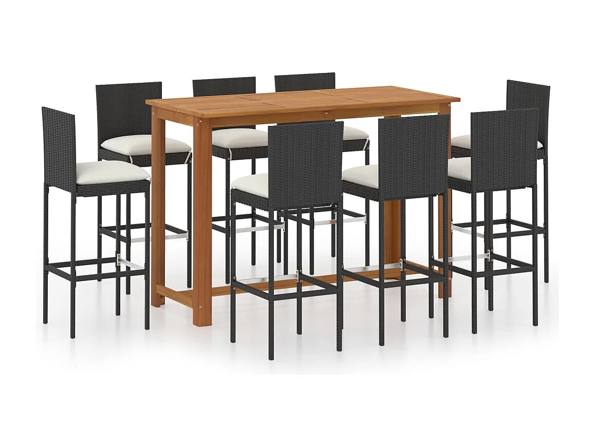 Cyrrin  Ensemble de bar de jardin avec coussins 9 pcs Noir