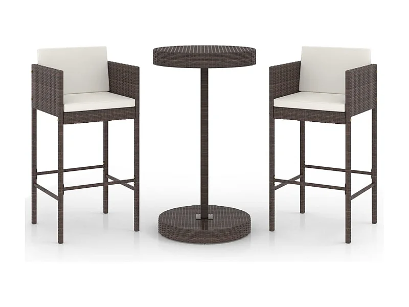 San Ferdinando di Puglia  Set de bar de jardín 3 piezas y cojines ratán sintético marrón
