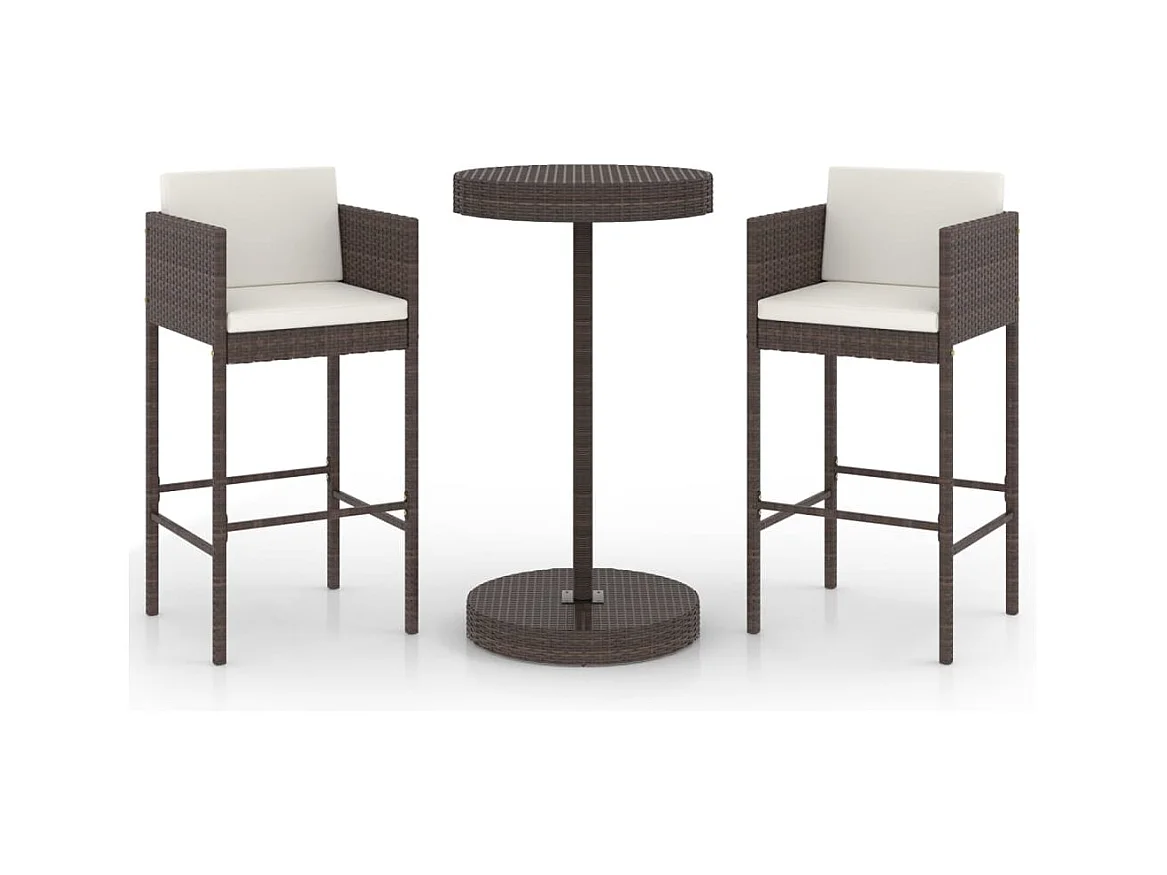 San Ferdinando di Puglia  Meubles de bar de jardin 3pcs et coussins Résine tressée Marron