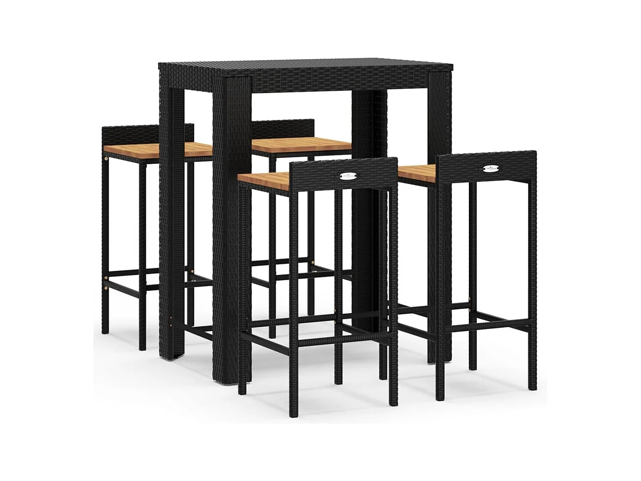 Sophie-Éléonore  Ensemble de bar jardin 5 pcs noir poly rotin/bois massif acacia