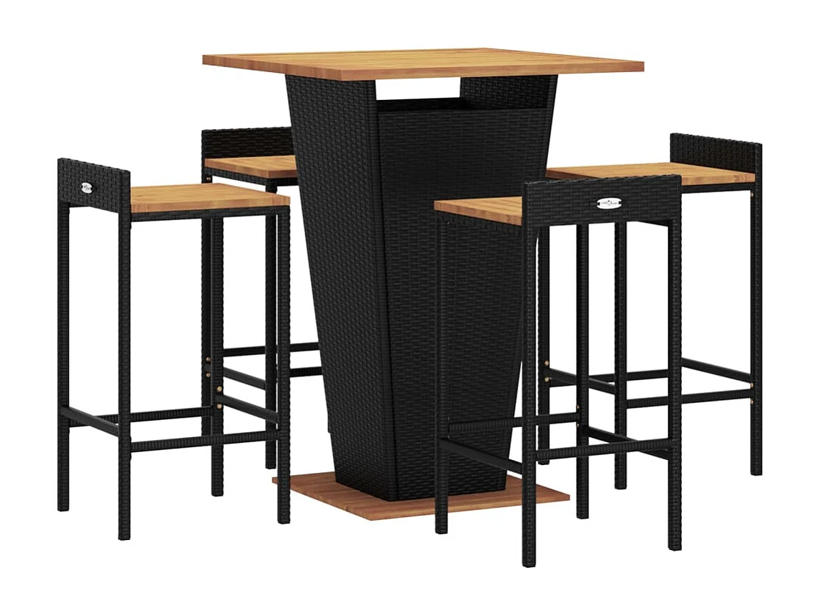 Sweetwater  Ensemble de bar jardin 5 pcs noir poly rotin/bois massif acacia