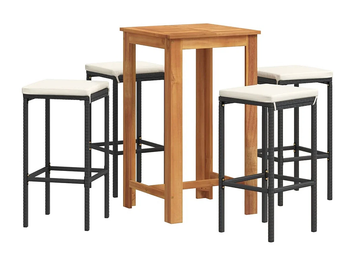 Louis-Marius  Ensemble de bar de jardin 5 pcs noir bois massif acacia rotin