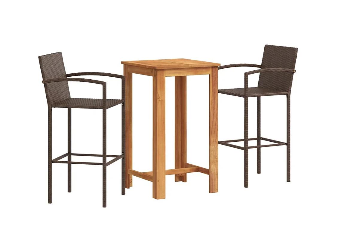 Aalst  Ensemble de bar de jardin 3 pcs marron bois massif acacia rotin