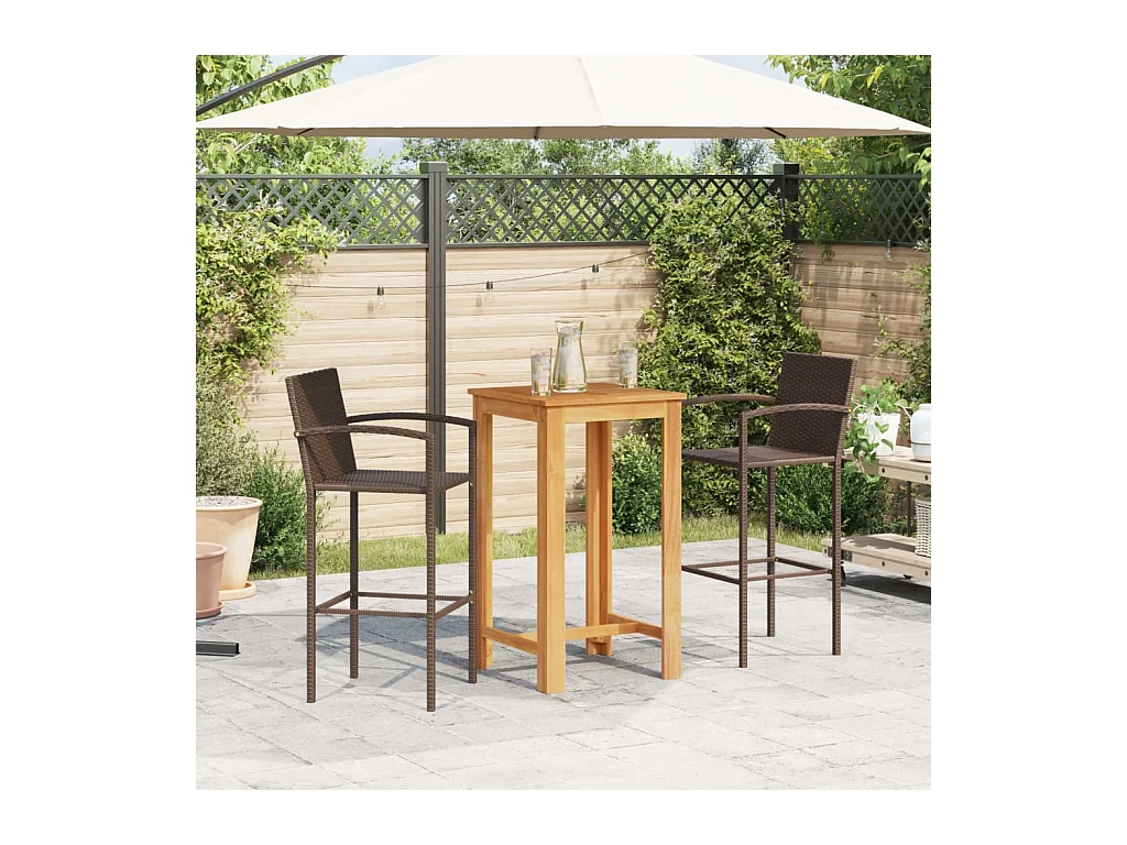 Aalst  Ensemble de bar de jardin 3 pcs marron bois massif acacia rotin