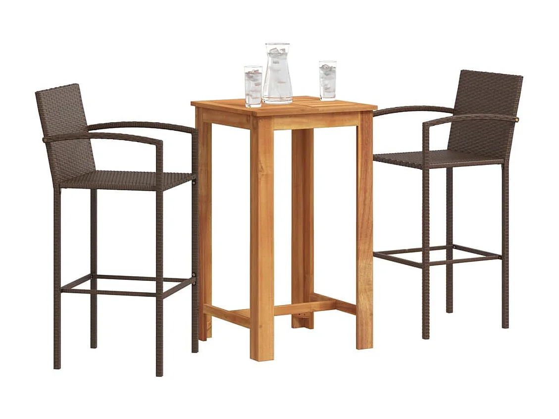 Aalst  Ensemble de bar de jardin 3 pcs marron bois massif acacia rotin