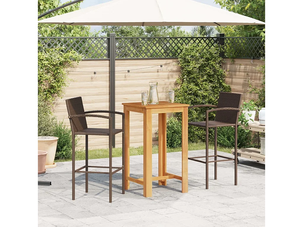 Aalst  Ensemble de bar de jardin 3 pcs marron bois massif acacia rotin