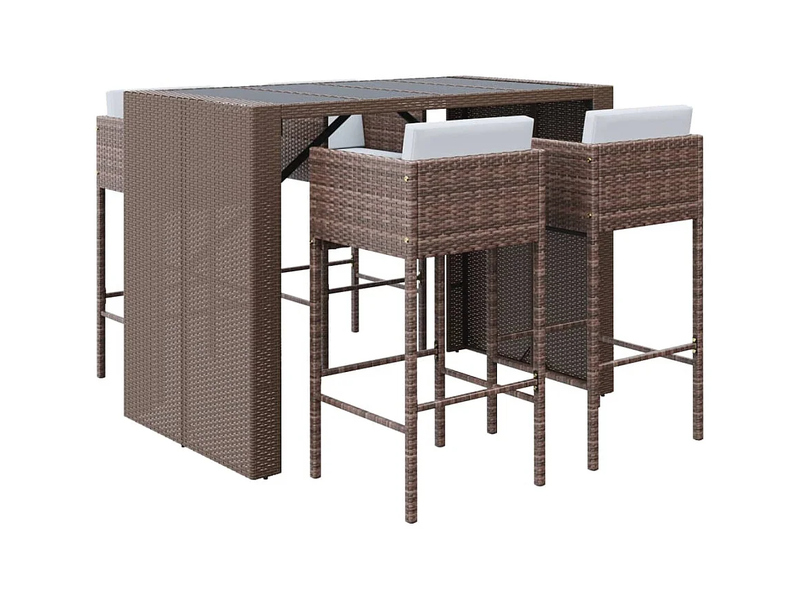 Vjorn  Ensemble de bar de jardin avec coussins 5 pcs marron poly rotin