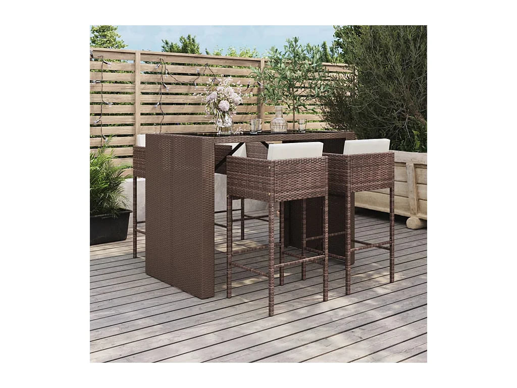 Vjorn  Ensemble de bar de jardin avec coussins 5 pcs marron poly rotin