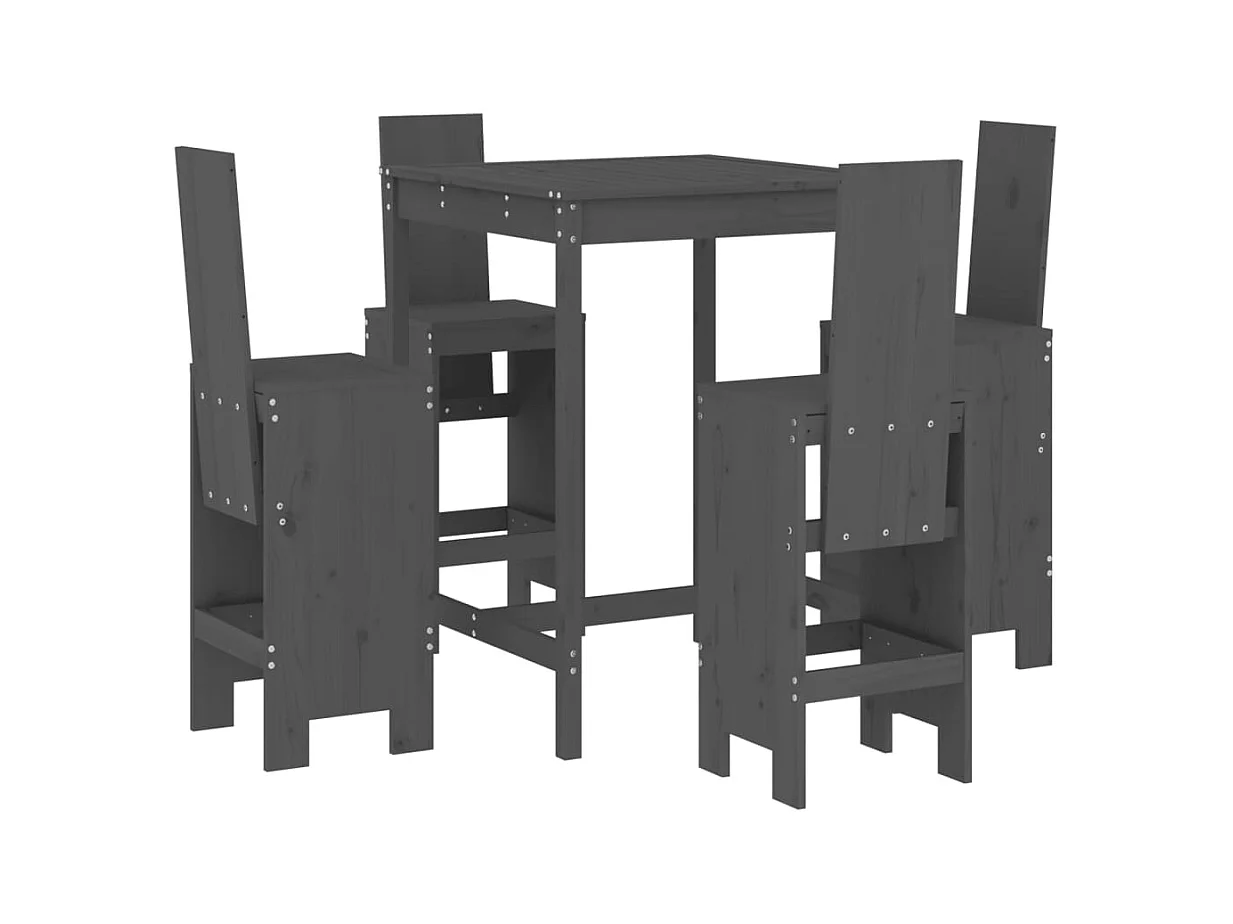 Erlin  Ensemble de bar de jardin 5 pcs gris bois de pin massif