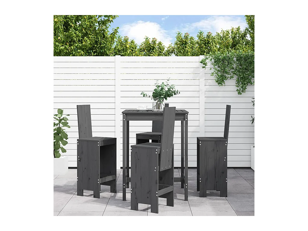 Erlin  Ensemble de bar de jardin 5 pcs gris bois de pin massif