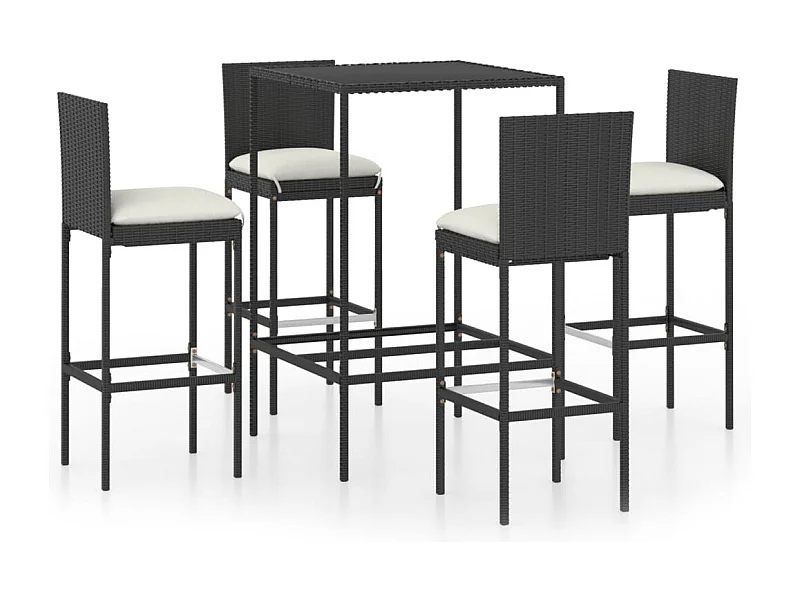 Helyra  Ensemble de bar de jardin 5 pcs et coussins Résine tressée Noir