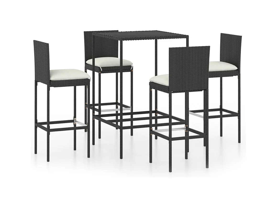 Helyra  Ensemble de bar de jardin 5 pcs et coussins Résine tressée Noir