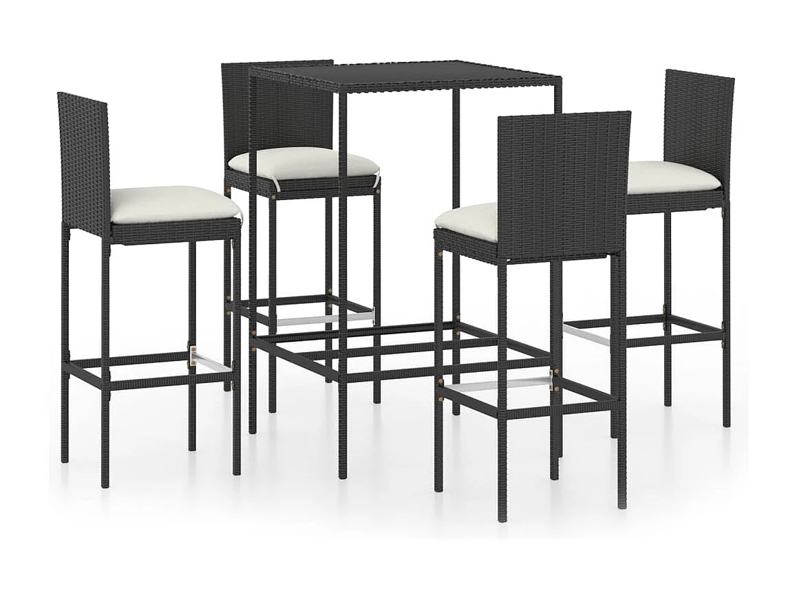 Helyra  Ensemble de bar de jardin 5 pcs et coussins Résine tressée Noir