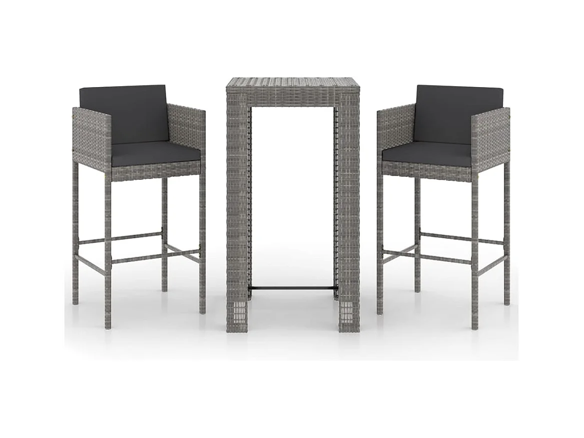 Thylvi  Ensemble de bar de jardin 3 pcs et coussins Résine tressée Gris