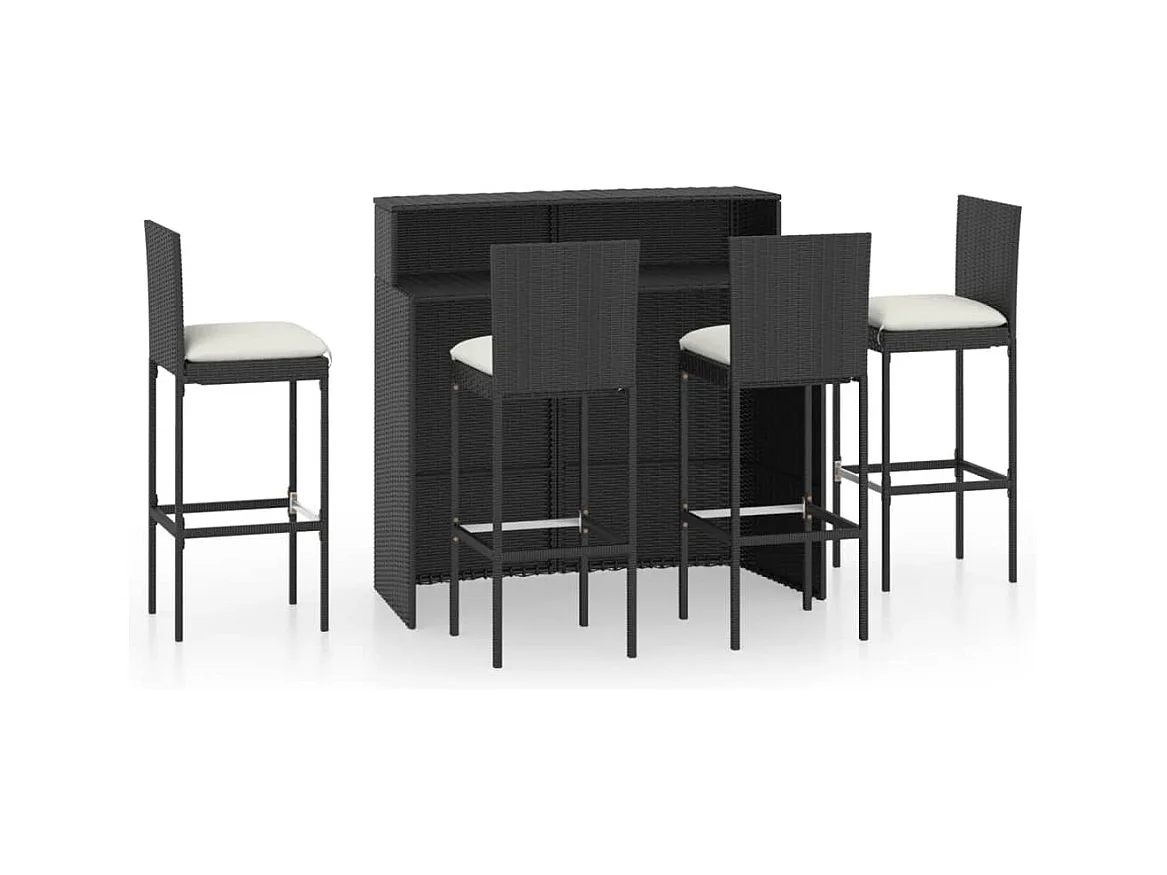 Fortunato  Ensemble de bar de jardin avec coussins 5 pcs Noir