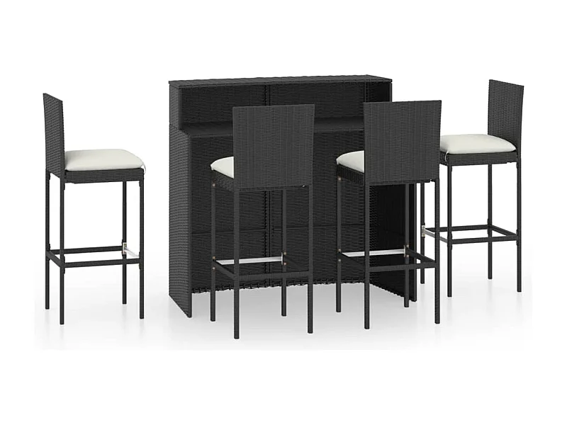 Fortunato  Ensemble de bar de jardin avec coussins 5 pcs Noir