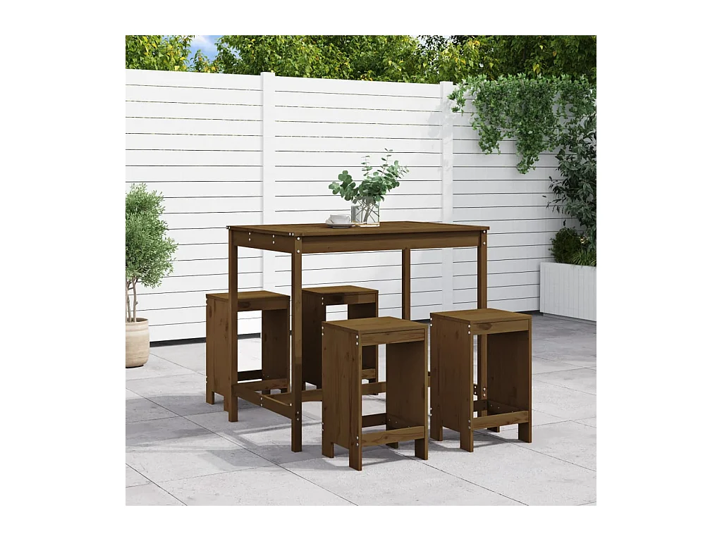 Claire-Julienne  Ensemble de bar de jardin 5 pcs marron miel bois de pin massif