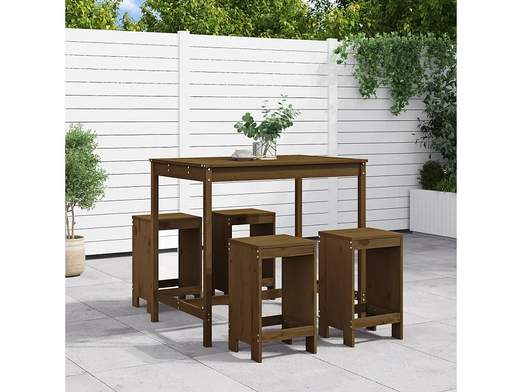 Claire-Julienne  Ensemble de bar de jardin 5 pcs marron miel bois de pin massif
