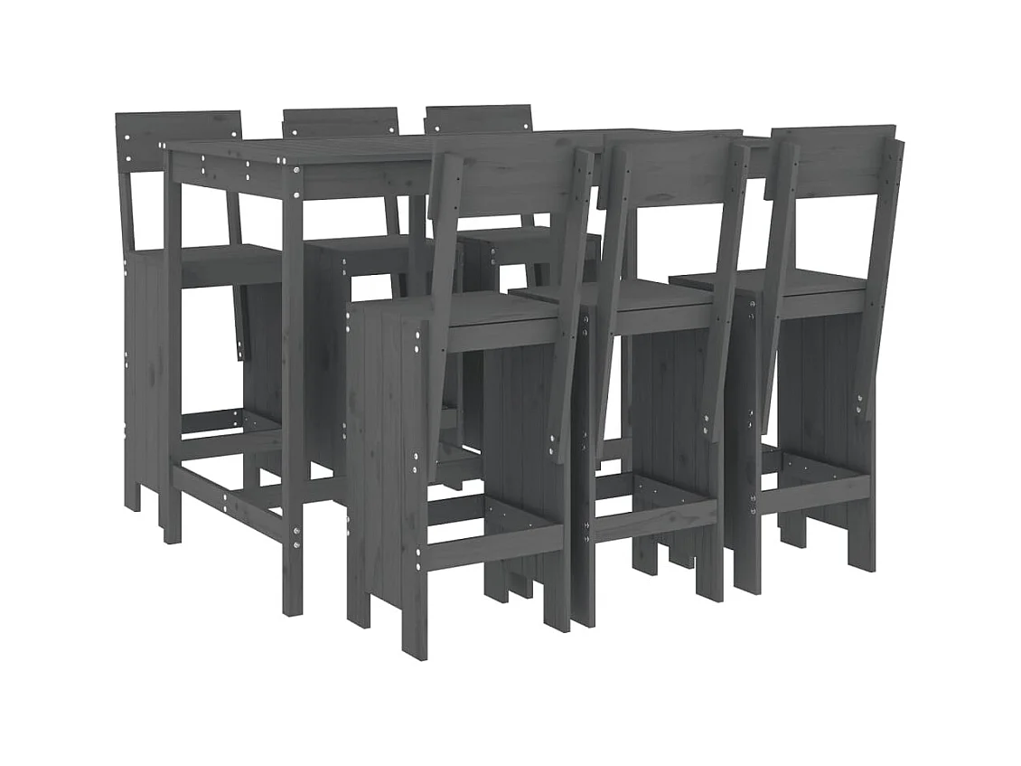 Xelrik  7-delige Tuinbarset massief grenenhout grijs