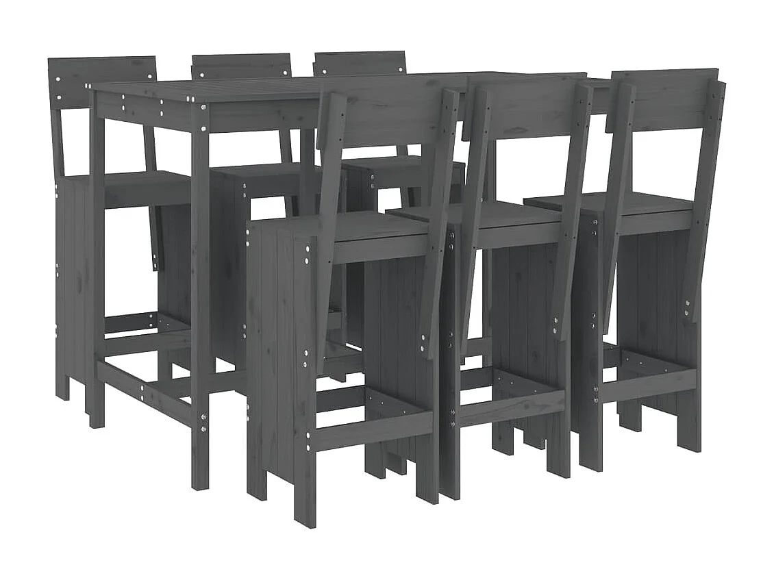 Xelrik  Ensemble de bar de jardin 7 pcs gris bois de pin massif