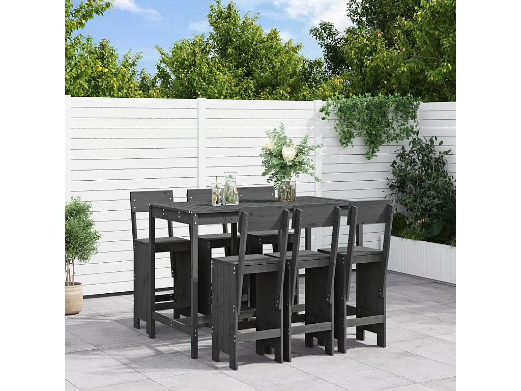 Xelrik  Ensemble de bar de jardin 7 pcs gris bois de pin massif