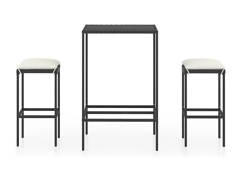 Mary  Ensemble de bar de jardin 3 pcs et coussins Résine tressée Noir