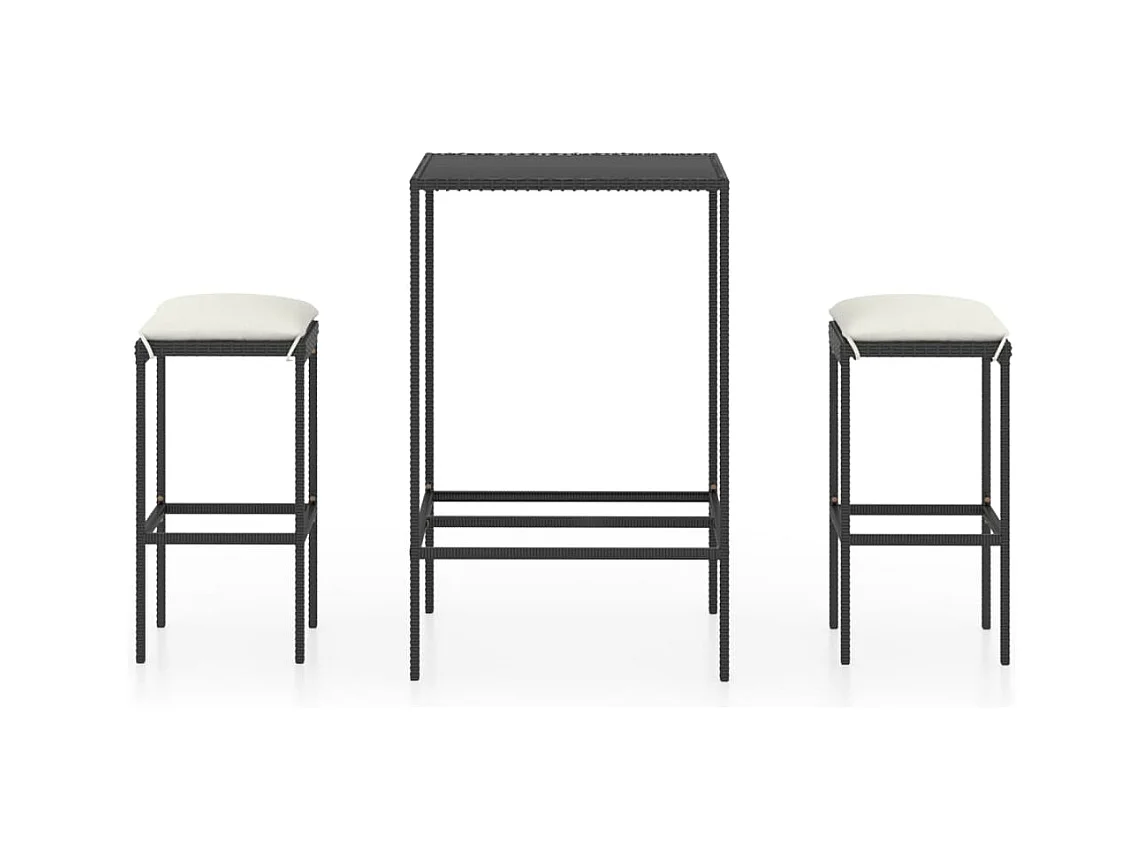 Mary  Ensemble de bar de jardin 3 pcs et coussins Résine tressée Noir