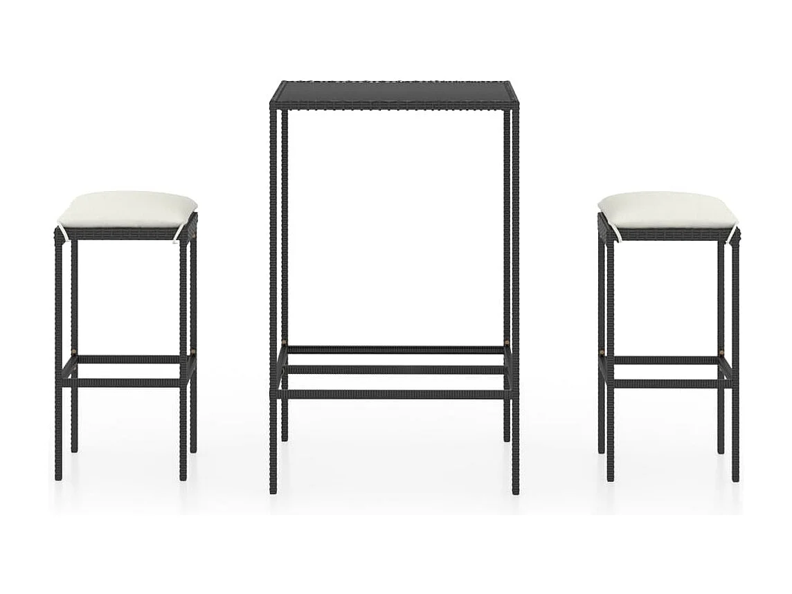 Mary  Ensemble de bar de jardin 3 pcs et coussins Résine tressée Noir