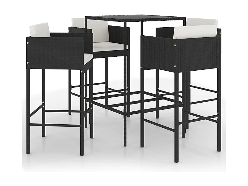 Settimio  Ensemble de bar de jardin 5 pcs et coussins Résine tressée Noir