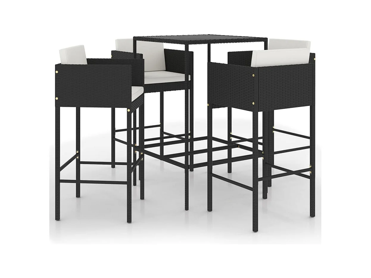 Settimio  Ensemble de bar de jardin 5 pcs et coussins Résine tressée Noir