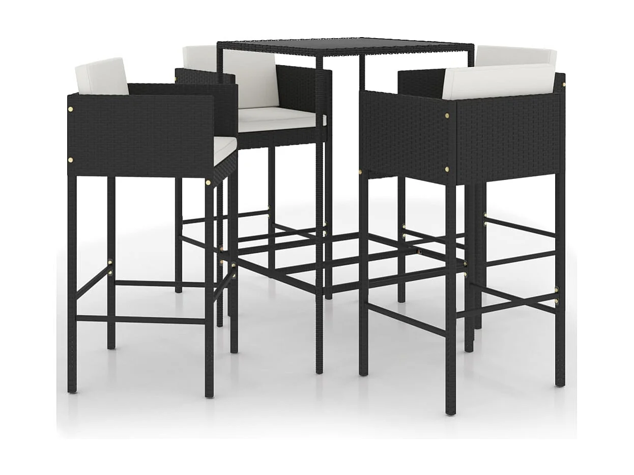 Settimio  Ensemble de bar de jardin 5 pcs et coussins Résine tressée Noir