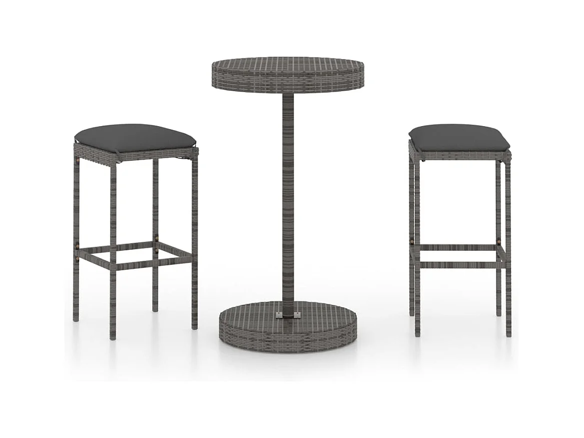 Kaden Lee  Ensemble de bar de jardin 3 pcs et coussins Résine tressée Gris