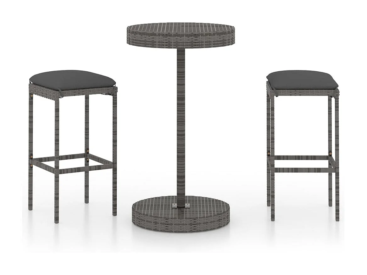 Kaden Lee  Ensemble de bar de jardin 3 pcs et coussins Résine tressée Gris