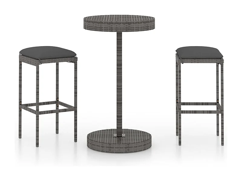 Kaden Lee  Ensemble de bar de jardin 3 pcs et coussins Résine tressée Gris