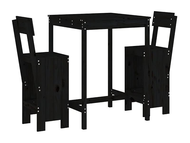 Xalor  Set de mesa y taburetes altos jardín 3 pzas madera pino negro