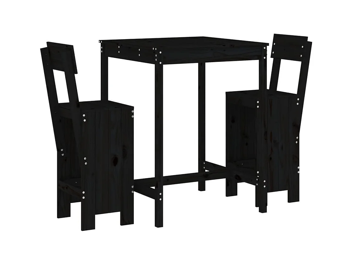 Xalor  Ensemble de bar de jardin 3 pcs noir bois de pin massif