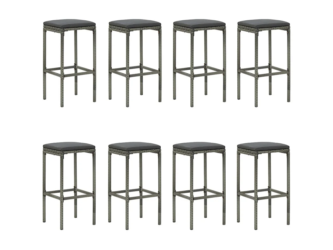Elisah  Ensemble de bar de jardin 9 pcs et coussins Résine tressée Gris