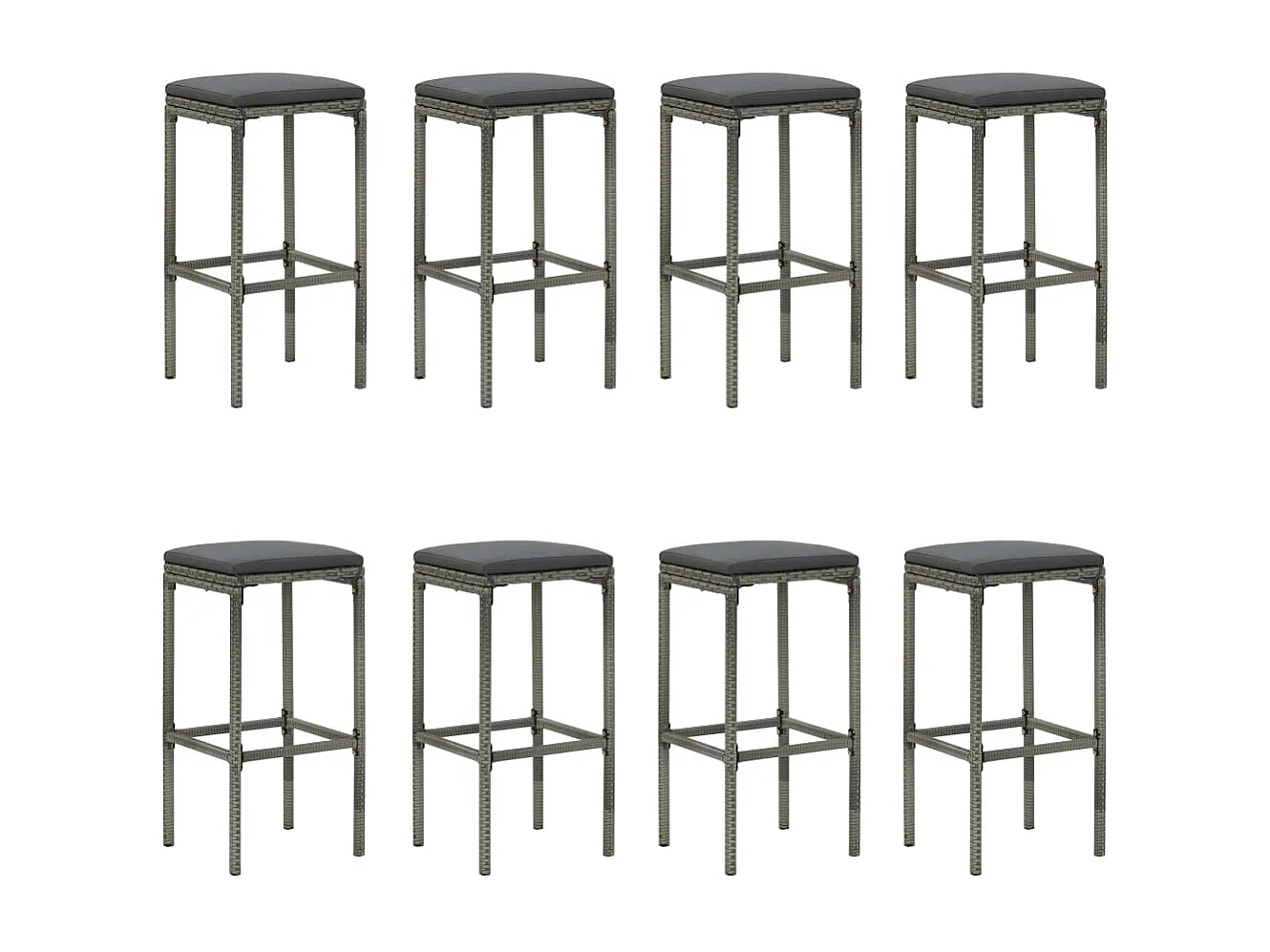 Elisah  Ensemble de bar de jardin 9 pcs et coussins Résine tressée Gris