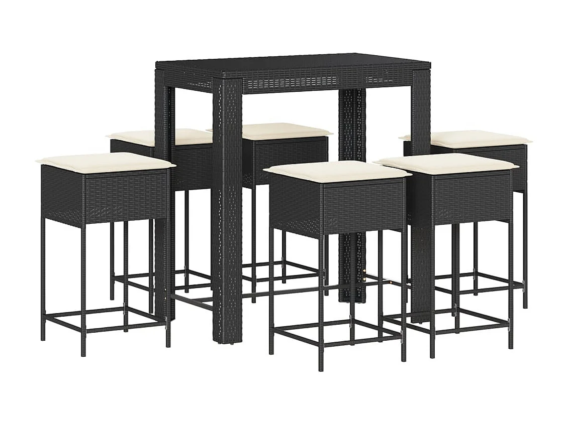 Sandra  Ensemble de bar de jardin 7 pcs avec coussins noir poly rotin