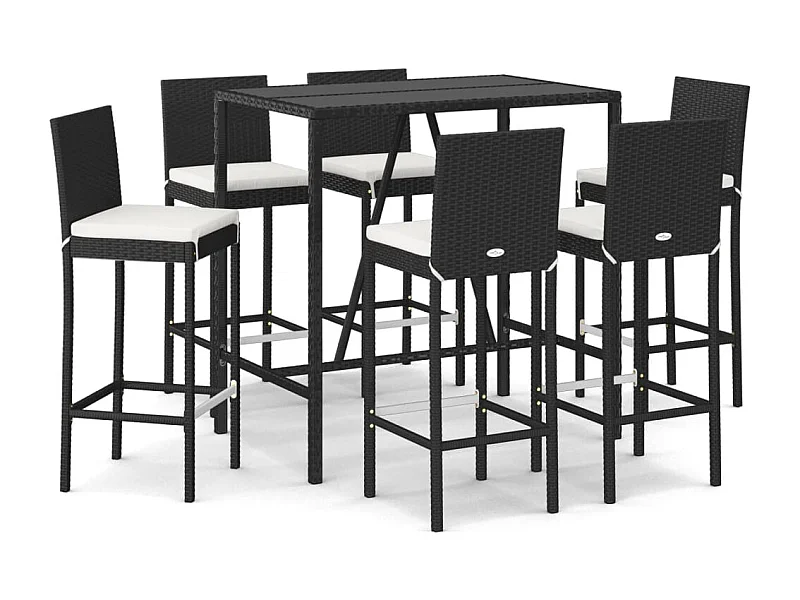 Danick  Ensemble de bar de jardin 7 pcs avec coussins noir poly rotin