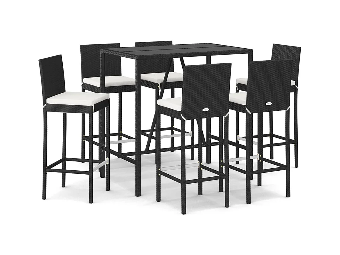 Danick  Ensemble de bar de jardin 7 pcs avec coussins noir poly rotin