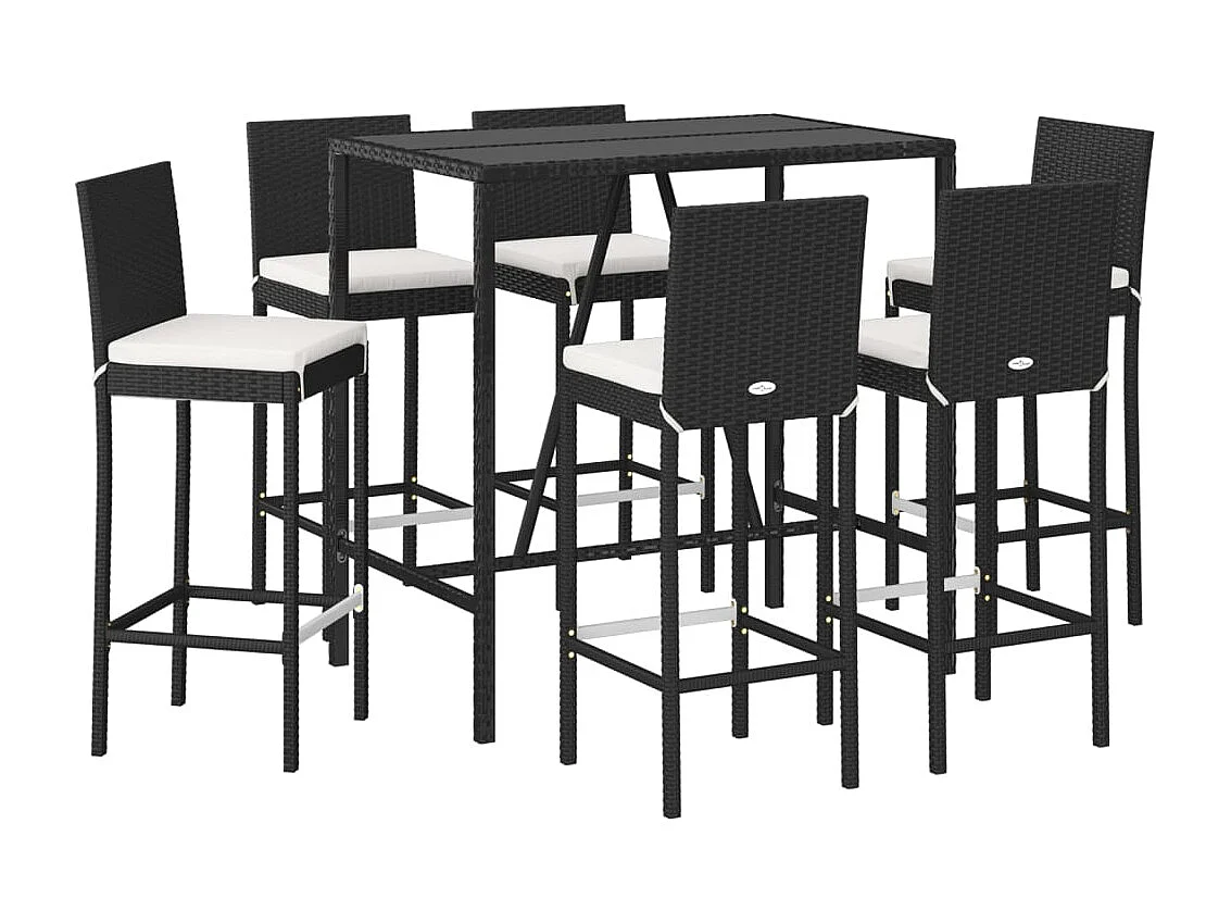 Danick  Ensemble de bar de jardin 7 pcs avec coussins noir poly rotin