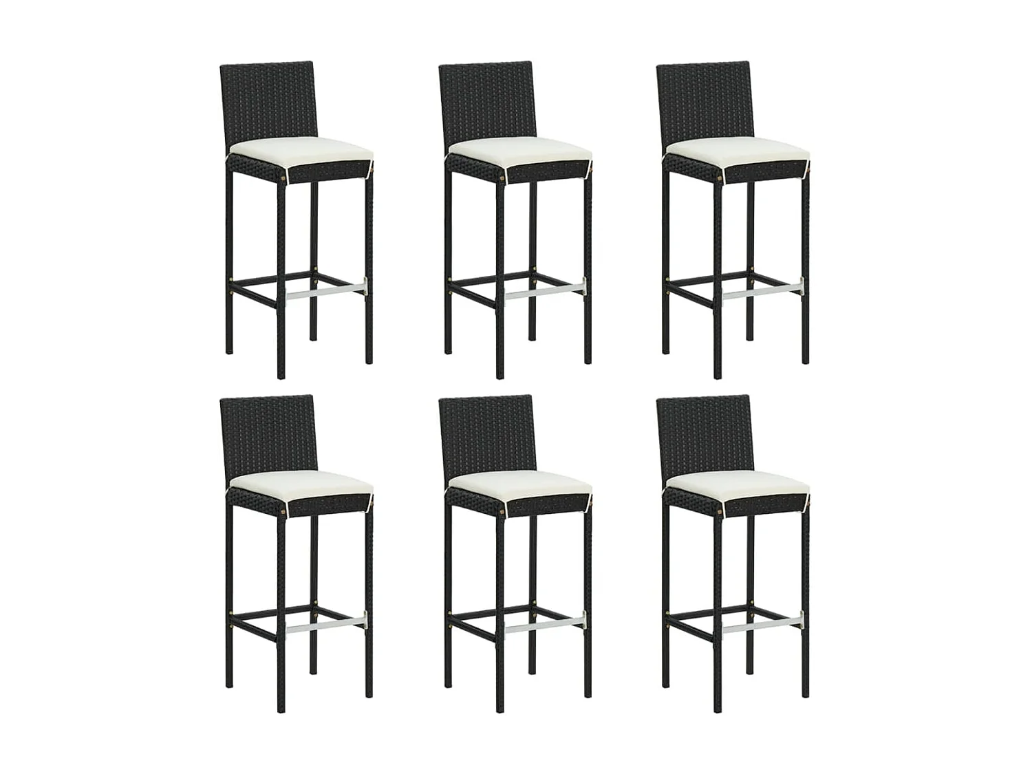 Danick  Ensemble de bar de jardin 7 pcs avec coussins noir poly rotin