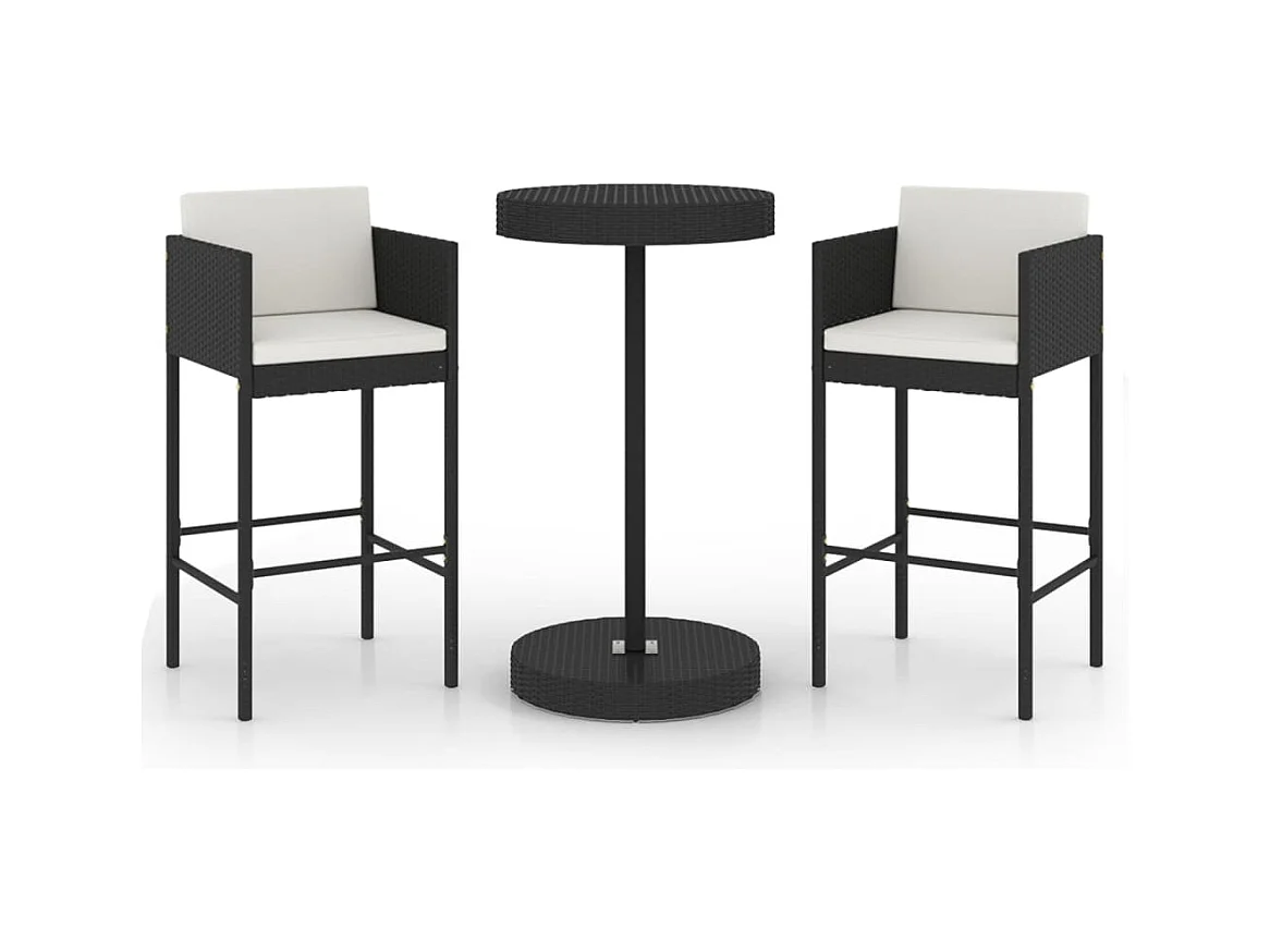 San Ferdinando di Puglia  Ensemble de bar de jardin 3 pcs et coussins Résine tressée Noir