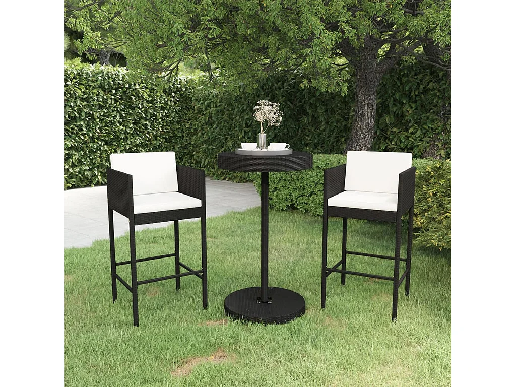 San Ferdinando di Puglia  Ensemble de bar de jardin 3 pcs et coussins Résine tressée Noir