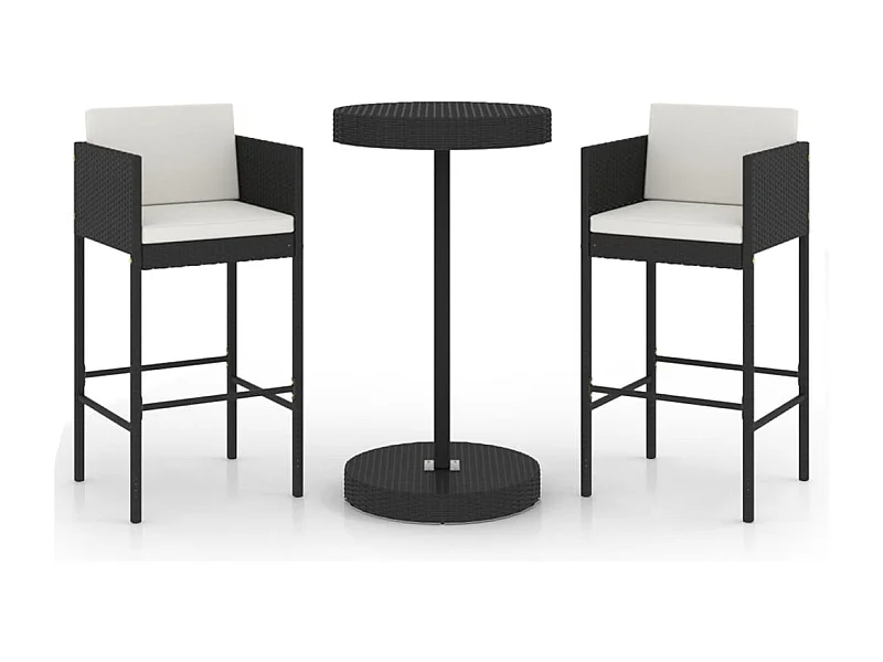 San Ferdinando di Puglia  Ensemble de bar de jardin 3 pcs et coussins Résine tressée Noir