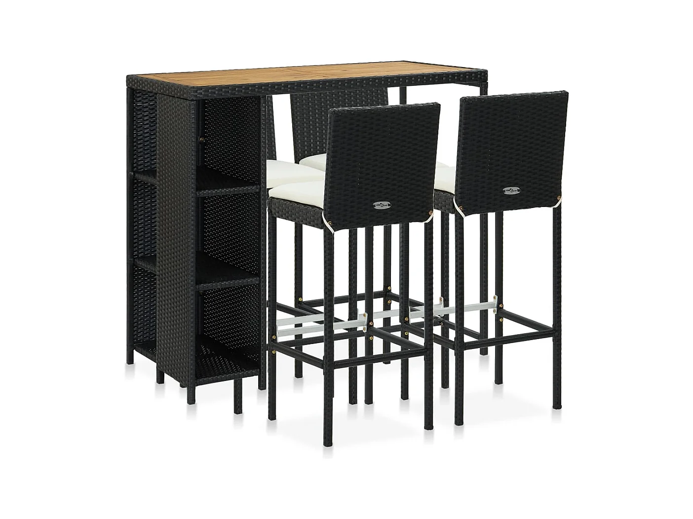 Fehmi  Ensemble de bar de jardin 5 pcs et coussins Résine tressée Noir