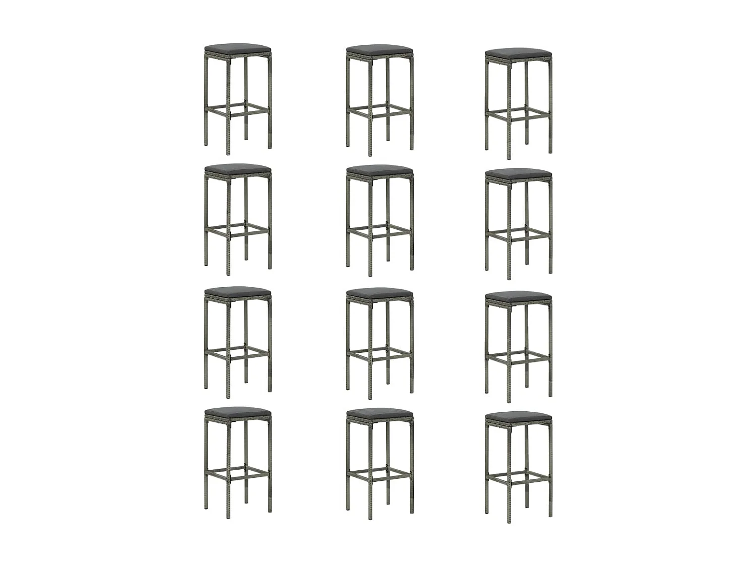 Valdyn  Meuble de bar de jardin 16 pcs et coussins Résine tressée Gris