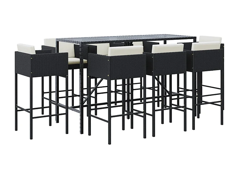 Suisun City  Ensemble de bar de jardin 9 pcs avec coussins noir poly rotin